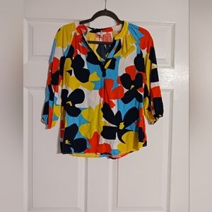 Multicolored Crown & Ivy Floral V-Neck 3/4 Sleeve Top size xs